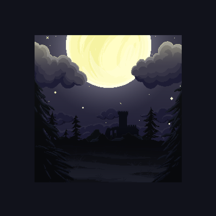 Pixel Moonlight Scenery Ruin